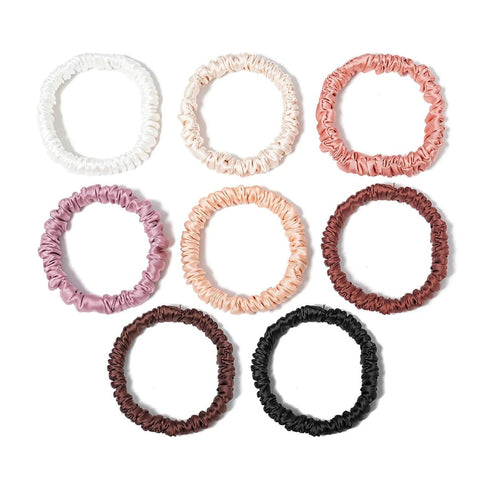 Zestaw 8 mini gumek do włosów scrunchie imitujących jedwab - Spinkarnia