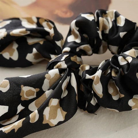 Gumki do włosów scrunchie z kokardą panterka - 4 szt. - Spinkarnia
