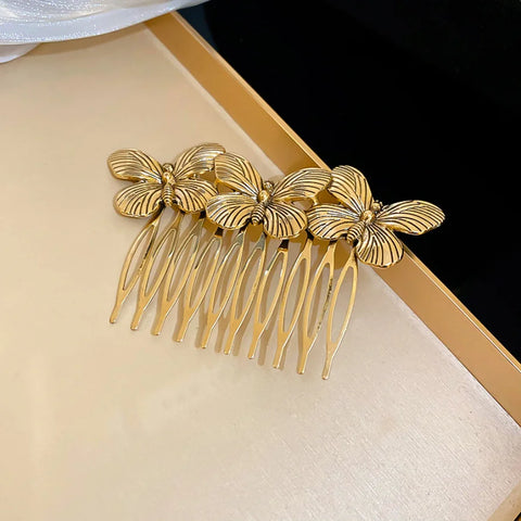 Złoty grzebyk do włosów z motywem motyla 8,5 cm - Spinkarnia