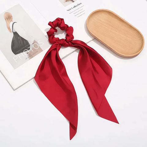 Czerwona gumka do włosów scrunchie z apaszką - Spinkarnia