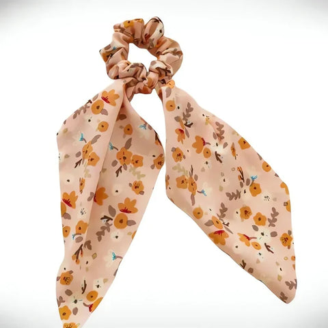 Satynowa gumka do włosów scrunchie z apaszką kwiatową - Spinkarnia