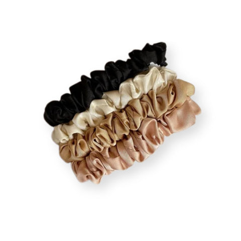 Zestaw 4 mini gumek scrunchie z satyny jedwabnej - Spinkarnia